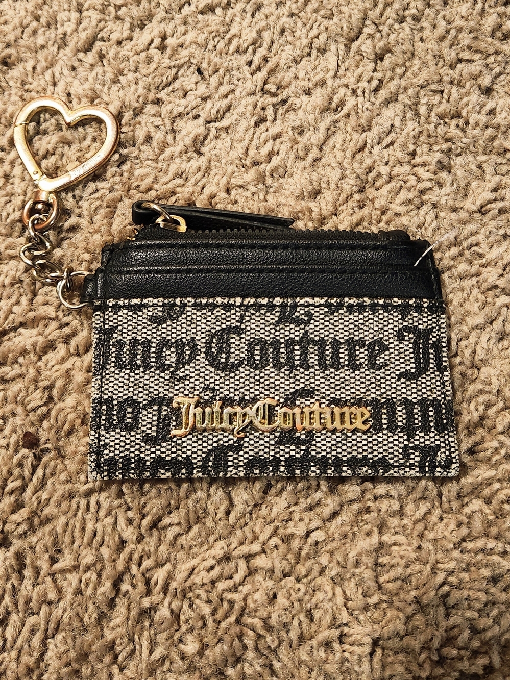 Juicy Couture Black & Cream Logo Card Holder with Heart Keychain